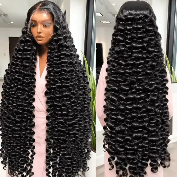 Perruque bouclé en cheveux humains noire