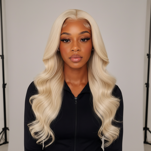 Perruque Blonde Ondulée face