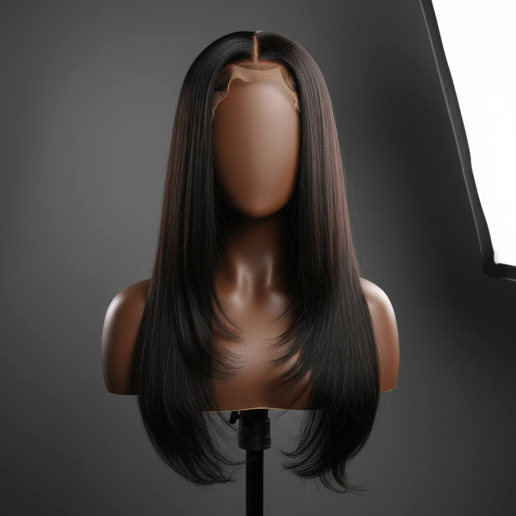 Perruque Noire mannequin peau foncée